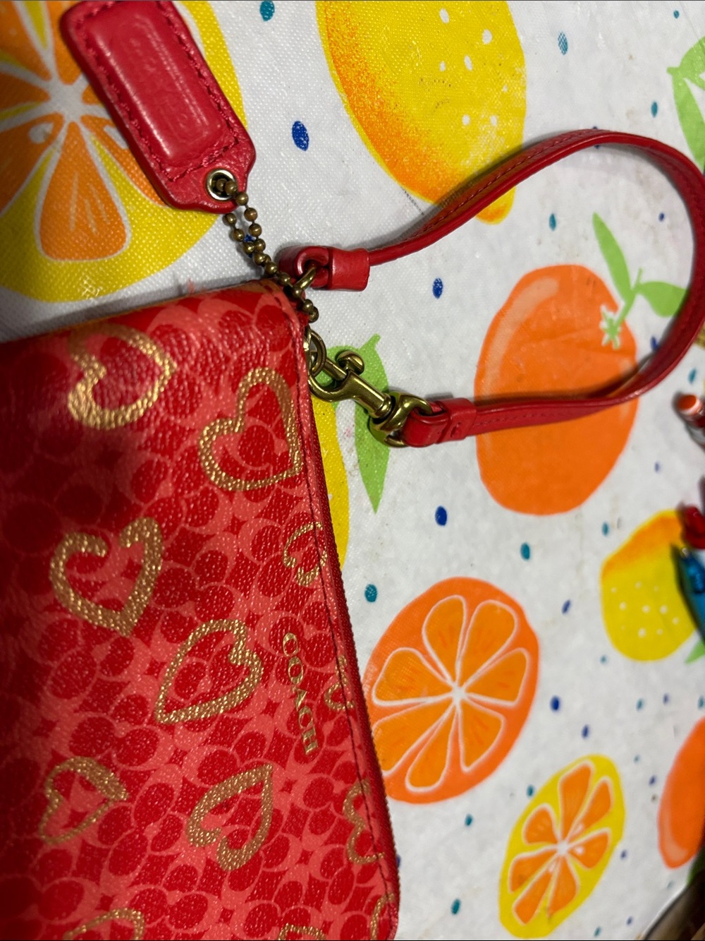 Coach Red Wristlet with Gold Heart Print - Picture 15 of 16